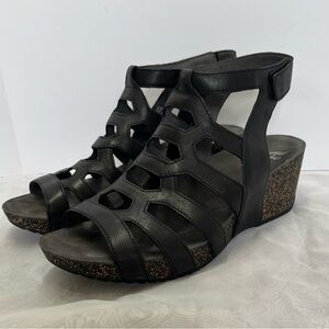 Dansko Selina Gladiator Wedge Sandals Sz 40 (9-9.5) Waxy Burnished Black